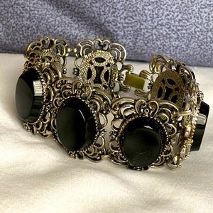 Vintage metal and black bracelet - discounted shipping